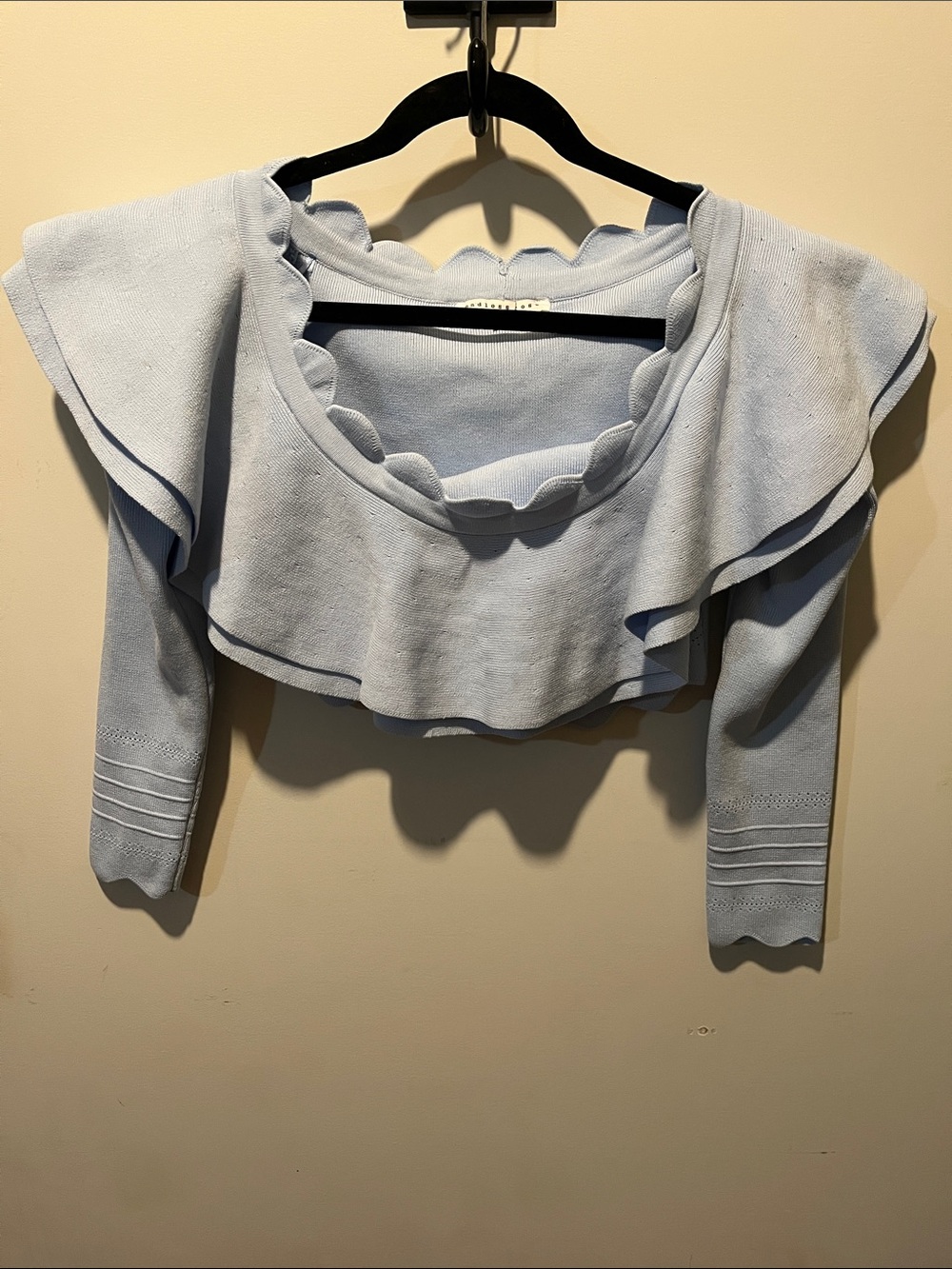 Endless Rose Light Blue Scallop Ruffle Cropped Sweater